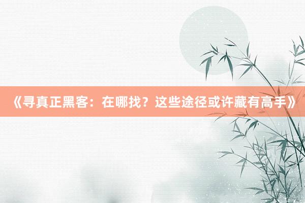 《寻真正黑客：在哪找？这些途径或许藏有高手》